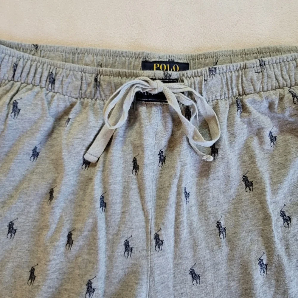 Polo Ralph Lauren Pajama Joggers Mens L Gray All Over Pony Logo Sleepwear Pants
